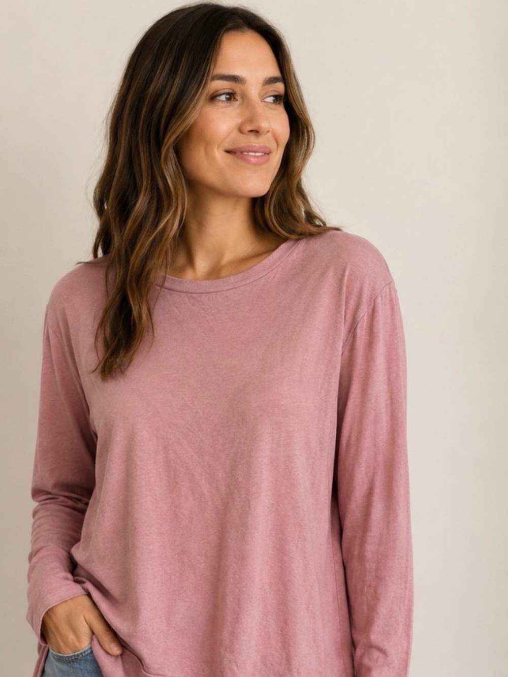 Frank and Eileen T lab high low relaxed crewneck tunic Long Sleeve Top  Rose S